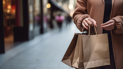 woman handing shopping bags. Generative Ai