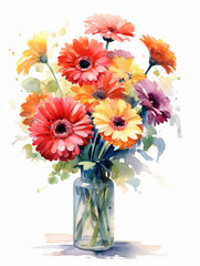 Watercolor bouquet of colorful flowers in glass vase ai generative 