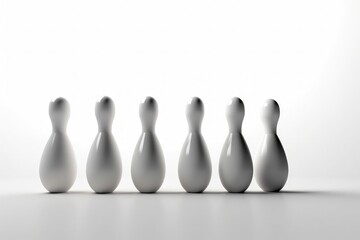 Bowling pins on white background, digital illustration. Generative AI