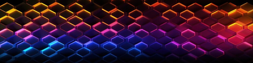 Fototapeta premium Background with geometric patterns, degrade neon light hive, black background, digital illustration. Generative AI