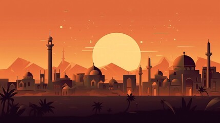 Obraz premium sunset in the Ancient town. Generative AI