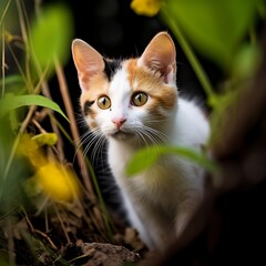 Naklejka na ściany i meble Curious Charm: Exploring the Inquisitiveness of Japanese Bobtail Kittens