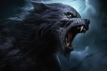 Fotobehang Scary werewolf in the night, fantasy concept, digital illustration. Generative AI © Deivison