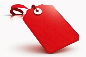 Red price tag with a ribbon on a white background