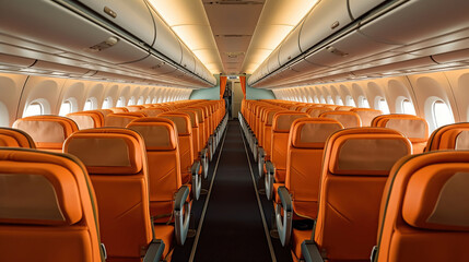rows of seats in airplane. Generative Ai