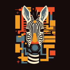 Testa zebra con sfondo forme geometriche