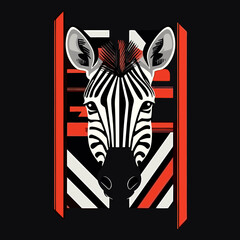 Testa zebra con sfondo strisce geometriche