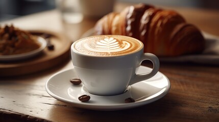 Cappuccino, Latte, Coffee in a Lovely Background, Background Slightly Blurred. Generative AI.