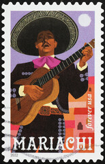 Image of mariachi on american stamp - obrazy, fototapety, plakaty
