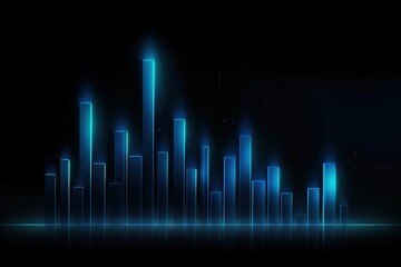 Blue bar chart on black background, investment concept. Generative AI