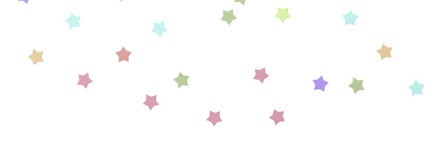 colorful Banner decoration. Festive border with falling glitter dust and stars.