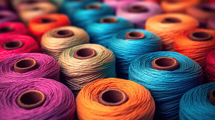 Colorful yarn on spool. Generative Ai