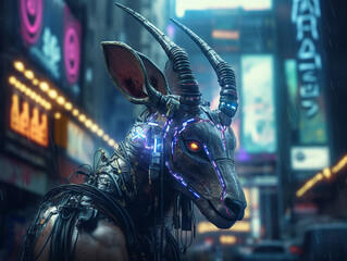 A Cyberpunk Antelope in a Neon City at Night | Generative AI