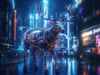 A Cyberpunk Elk in a Neon City at Night | Generative AI