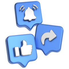 Like share and subscribe icons. 3D icon.