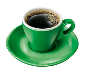 xícara verde com café expresso quente isolado em fundo transparente - xícara de café preto