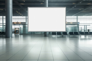 An empty blank billboard advertising poster in an airport terminal. Generative ai