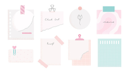 Paper sticky notes, schedule, to-do list, planner, memories vector illustrations set. Cute memo templates at isolated background