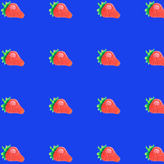 Watercolor Fruit strawberry pattern on blue background. Healthy vegan food. Delicious Organic food. Healthy eating.
