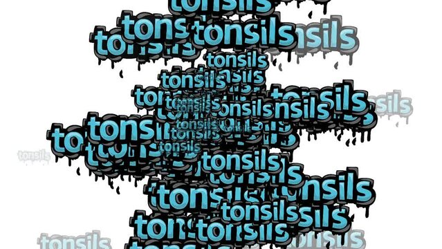 animated video scattered with the words TONSILS on a white background
