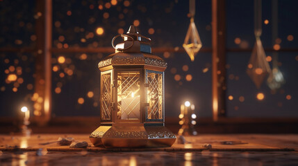 arabic lantern of ramadan celebration background illustration. Generative Ai