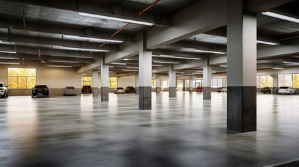 Empty shopping mall underground parking. Generative Ai - obrazy, fototapety, plakaty