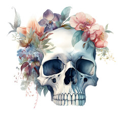 Skull Floral Watercolor Clipart Illustration, made with generative AI