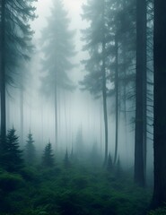 Foggy moody forest