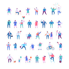 Tiny people flat faceless silhouette. Different tiny people characters big vector set. Flat vector illustration isolated on white..