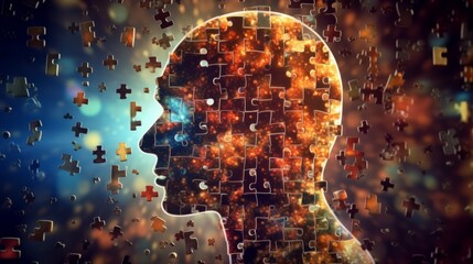 Illustration of a person's head with puzzle pieces representing problem-solving skills created with Generative AI technology