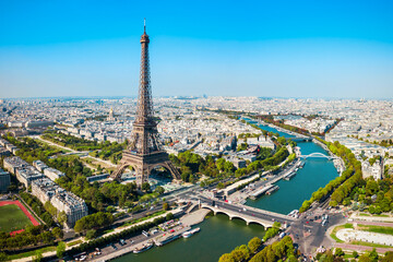 Eiffel Tower aerial view, Paris - obrazy, fototapety, plakaty