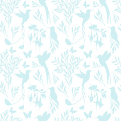 Seamless pattern with flowers and hummingbird 