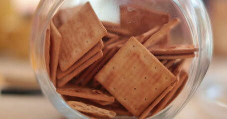 Glass jar filled with salt crackers