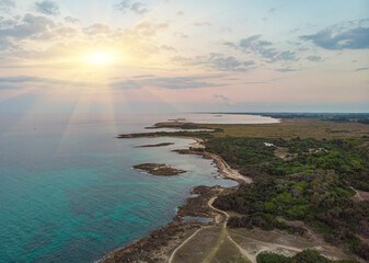 Zenith view of the seacoast around Torre Guaceto in Puglia, Italy.