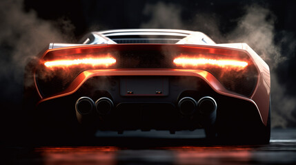closeup of sports car exhaust pipes with smoke and fire  wallpaper Ai Generative	