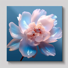 light pink and azure peony,shimmering flowers,close-up, Generative AI