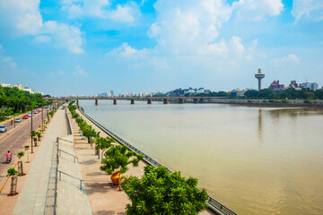 Sabarmati riverfront aerial view, Ahmedabad - 604128979