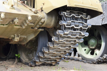Caterpillar of a modern tank close-up. Profile
