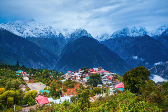 Kalpa town aerial panoramic view, India