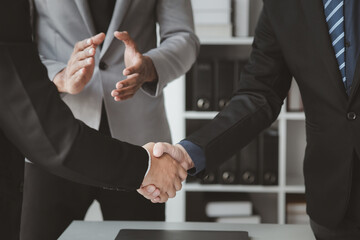 Business investor group holding hands, Two businessmen are agreeing on business together and...
