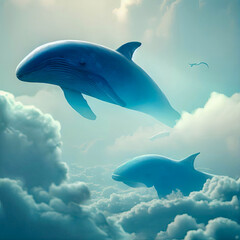 whale floating on the clouds Art and imagination. generative AI.