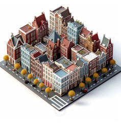 Square form of isometric miniature of Amsterdam isolated on a white background