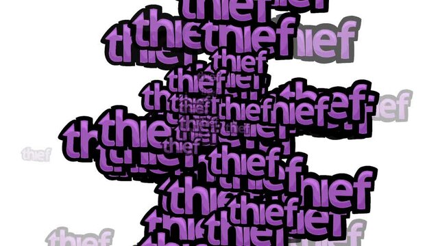 animated video scattered with the words THIEF on a white background