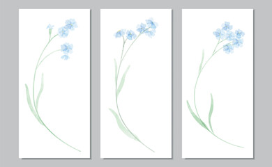 Vector triptych with watercolor forget-me-nots - 604129910