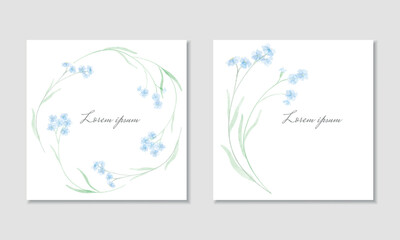 Vector square card template with forget-me-nots wreath - 604129925
