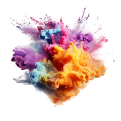 Colorful powder explosion transparent background. Generative AI