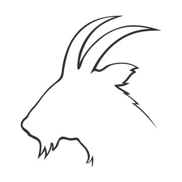 recommend clip art: Portrait of a goat head with horns. Farm horned pet. Goat milk. Cartoon vector illustration. Black line silhouette