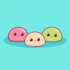 Vector cute adorable cartoon family of mochi dango illustration for sticker icon mascot and logo
