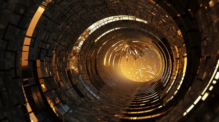 3D illustration of a futuristic tunnel with glowing lights, a sci-fi background concept realized with Generative AI.