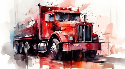 semi  truck illustration vintage retro watercolor